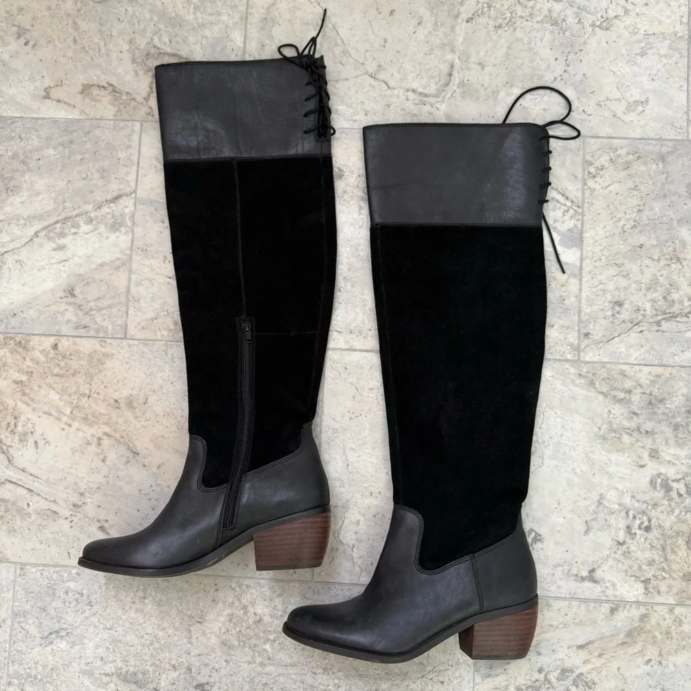 Lucky Brand Black Komah Over The Knee Heeled Boots Women’s Size 7